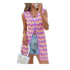 Long Sleeveless Sweater Vest, LARGE, 5E-137T004